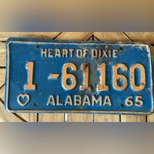 Vintage Alabama License Plate 1965 Jefferson County Patina Rust